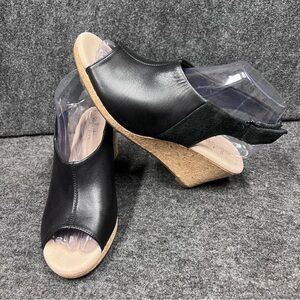 Clarks Women's Lafley Jess Slingback Wedge Sandal Black Leather Size 7